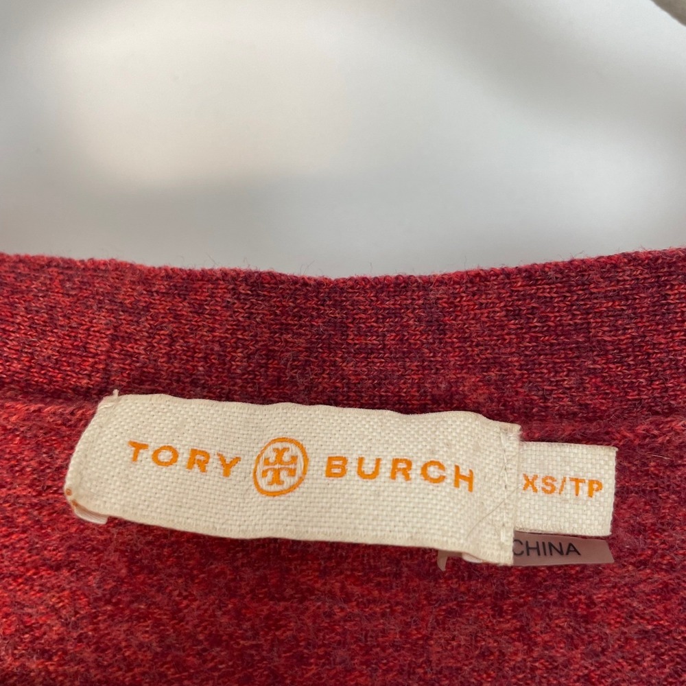 Tory Burch Women's Red Madeline V-Neck Merino Wool Cardigan Sweater Size XS - Picture 8 of 11